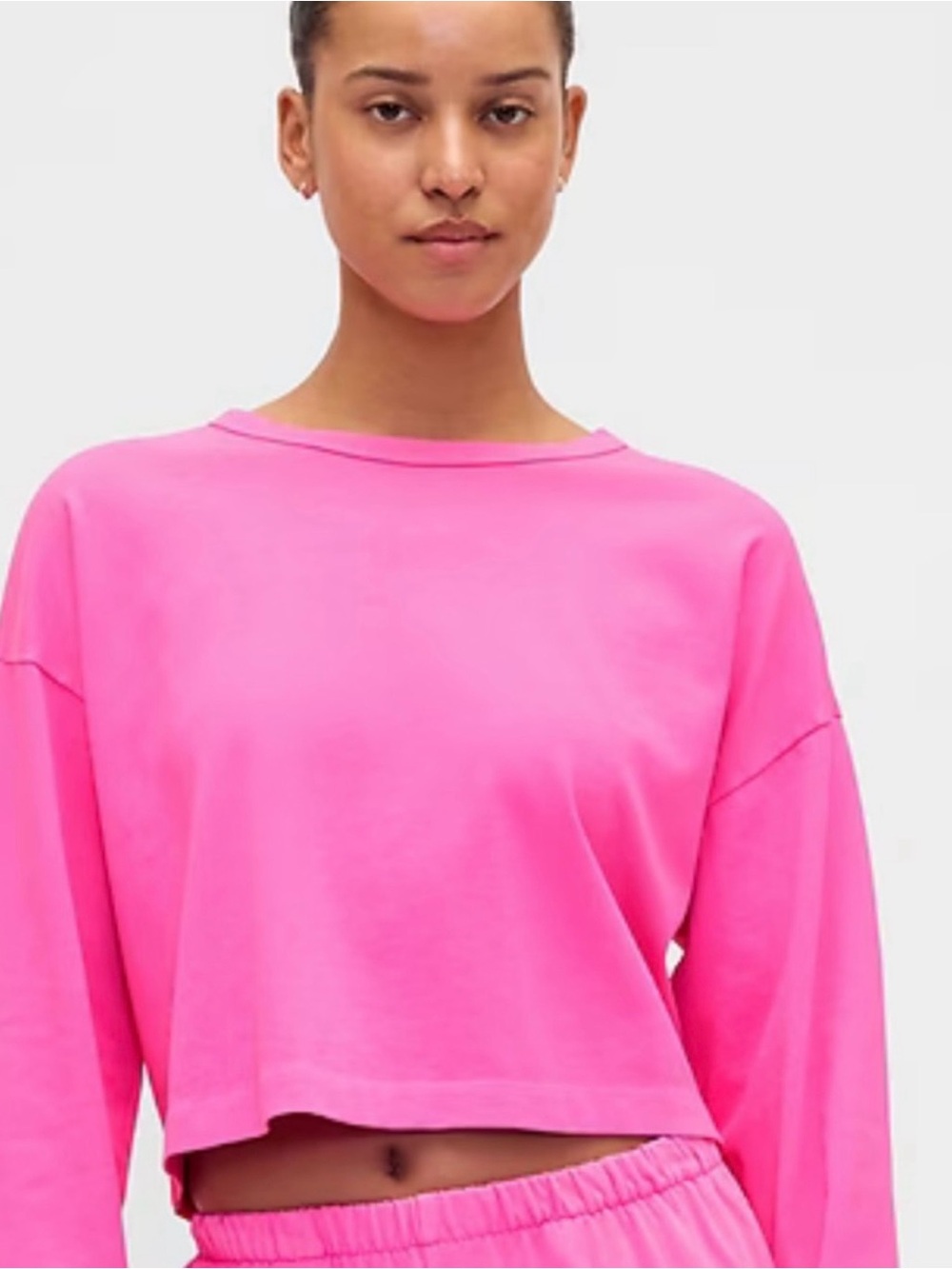 Standout Pink Organic Cotton Heavyweight GAP Cropped Long Sleeve Top - NEW!